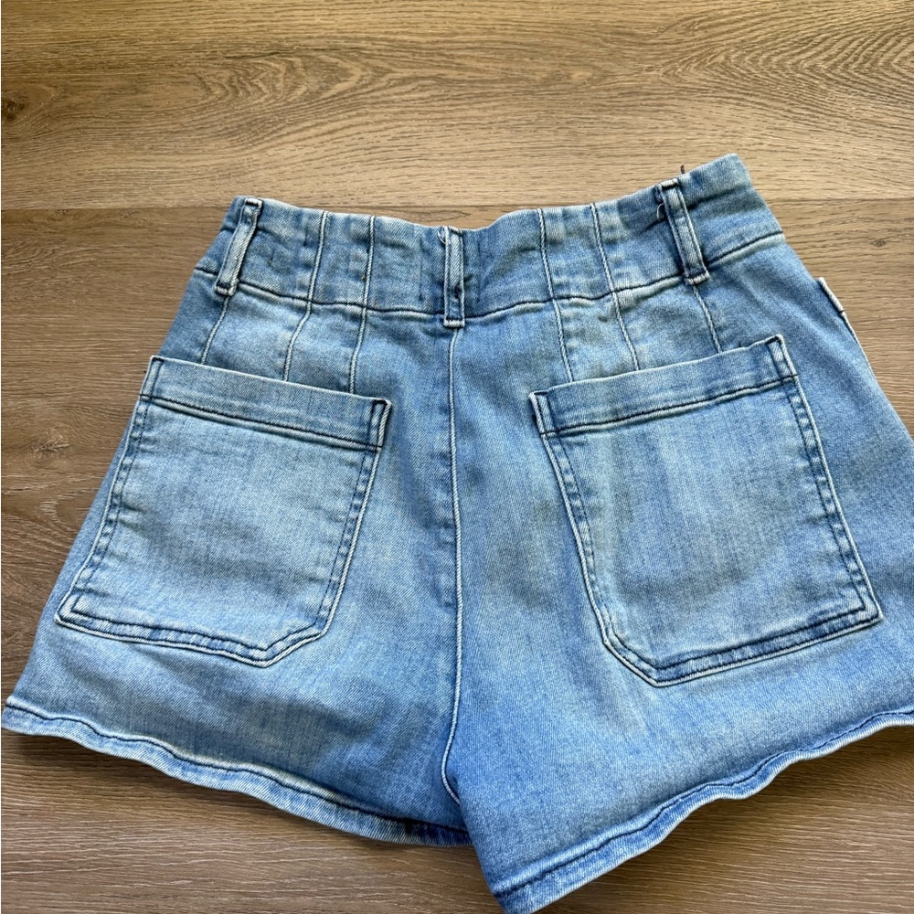 Maeve Light Blue Denim Patch-Pocket Shorts - Picture 2 of 3